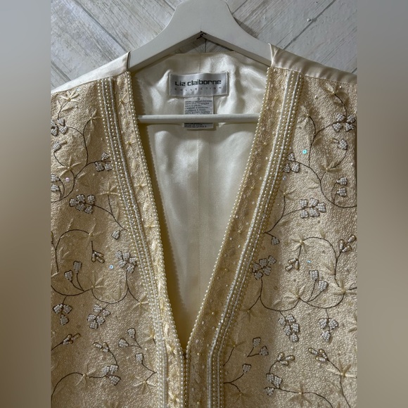 Vintage Liz Claiborne silk cream ivory beaded embellished vest - Picture 3 of 9